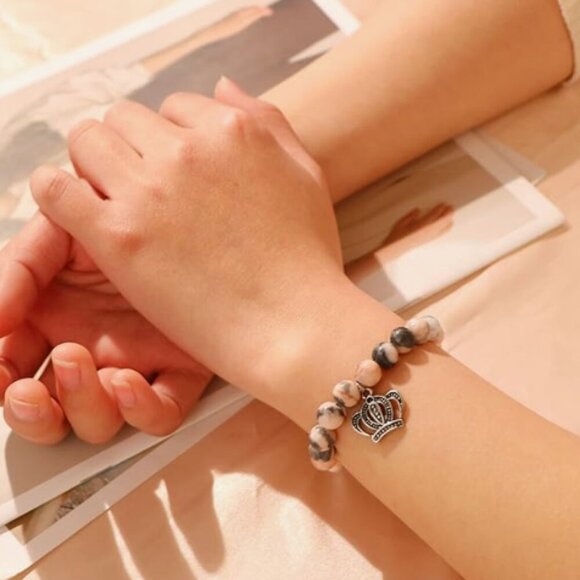 SheKind Crown Charm Beads Bracelet BadA_ _ Wife Saying w/Gift Box NIB - Picture 7 of 8